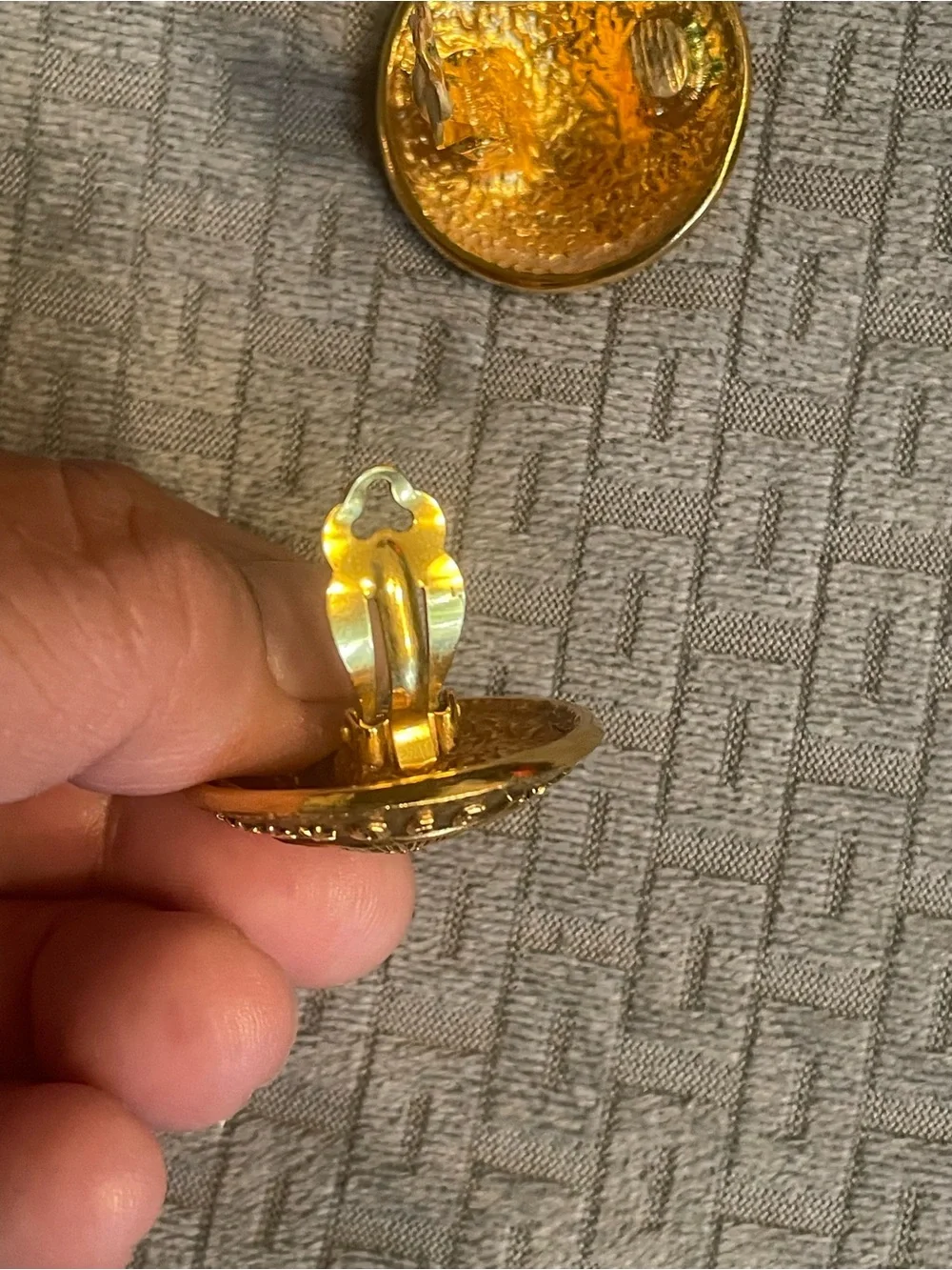 Chanel Vintage Gold Tone Medallion Clip On Earrings
